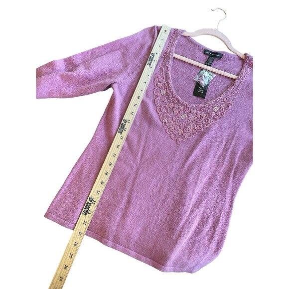 INC International Concepts Pink Sweater Beaded V Neck Silk Blend Womens SZ XL - Picture 6 of 9